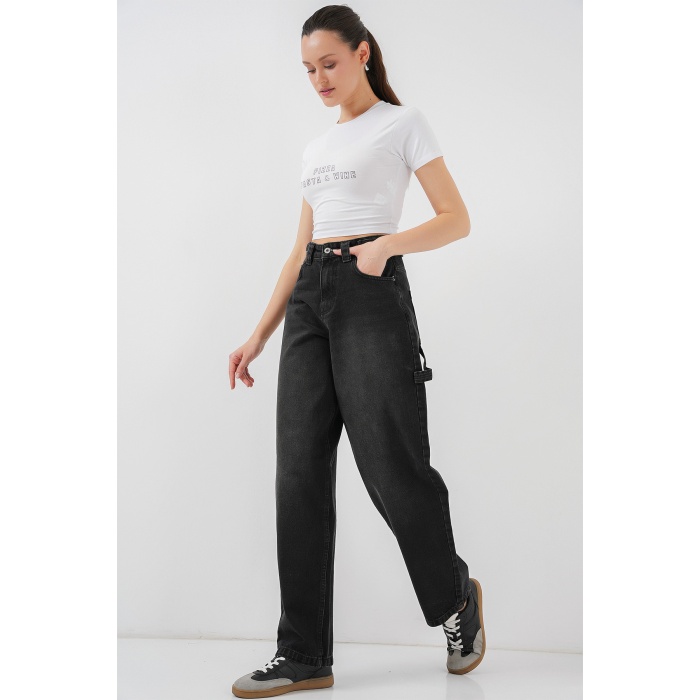 Kadın Yüksek Bel Kot Pantolon 6701 - Siyah