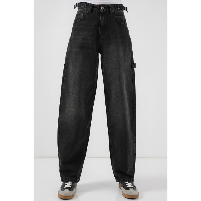 Kadın Yüksek Bel Kot Pantolon 6701 - Siyah