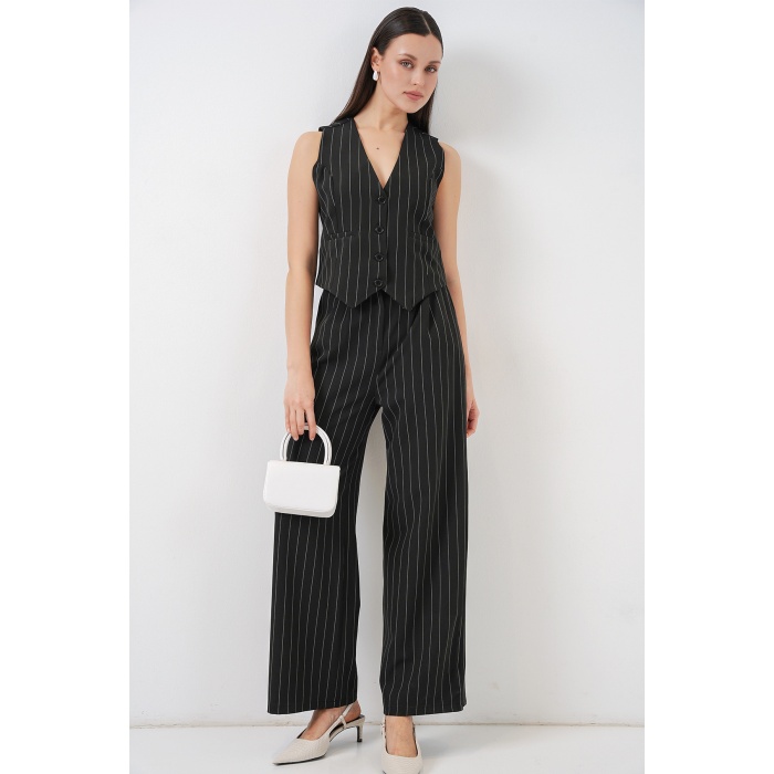 6709 Kadın Yelek Pantolon İkili Takım - D. Siyah