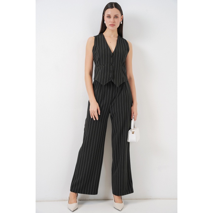 6709 Kadın Yelek Pantolon İkili Takım - D. Siyah