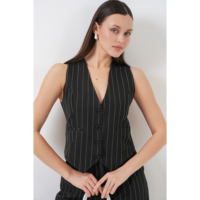 6709 Kadın Yelek Pantolon İkili Takım - D. Siyah