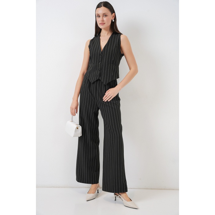 6709 Kadın Yelek Pantolon İkili Takım - D. Siyah