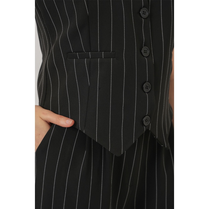 6709 Kadın Yelek Pantolon İkili Takım - D. Siyah