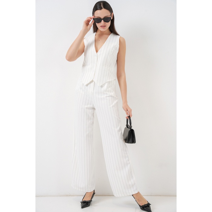 6709 Kadın Yelek Pantolon İkili Takım - B.Beyaz