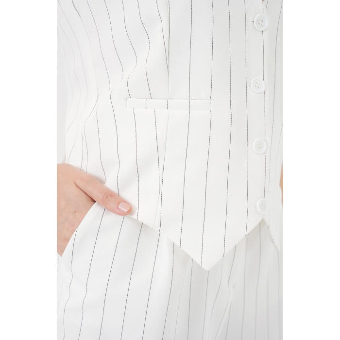 6709 Kadın Yelek Pantolon İkili Takım - B.Beyaz