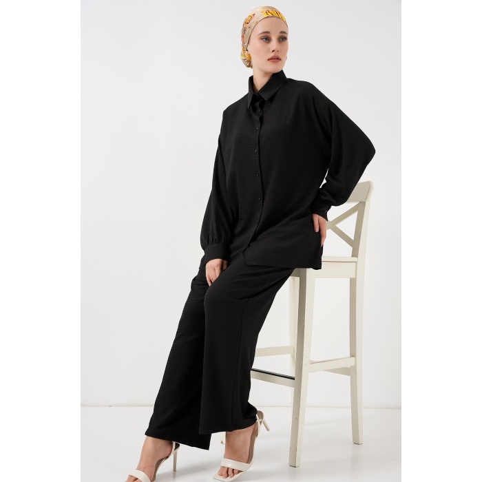 Kadın Örme Tesettür Alt Üst Takım 6711 - Siyah
