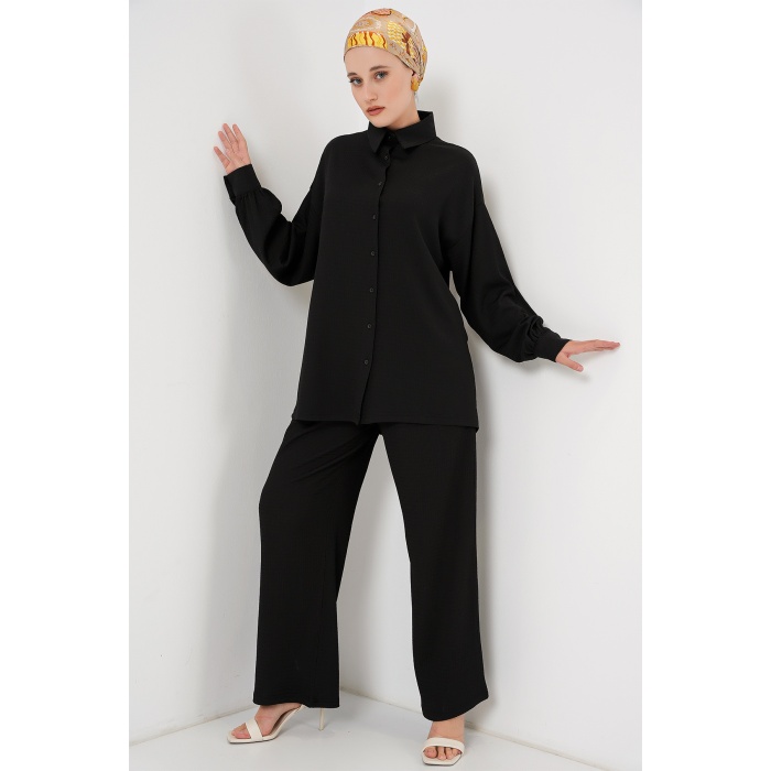 Kadın Örme Tesettür Alt Üst Takım 6711 - Siyah