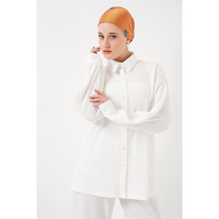 Kadın Örme Tesettür Alt Üst Takım 6711 - Beyaz