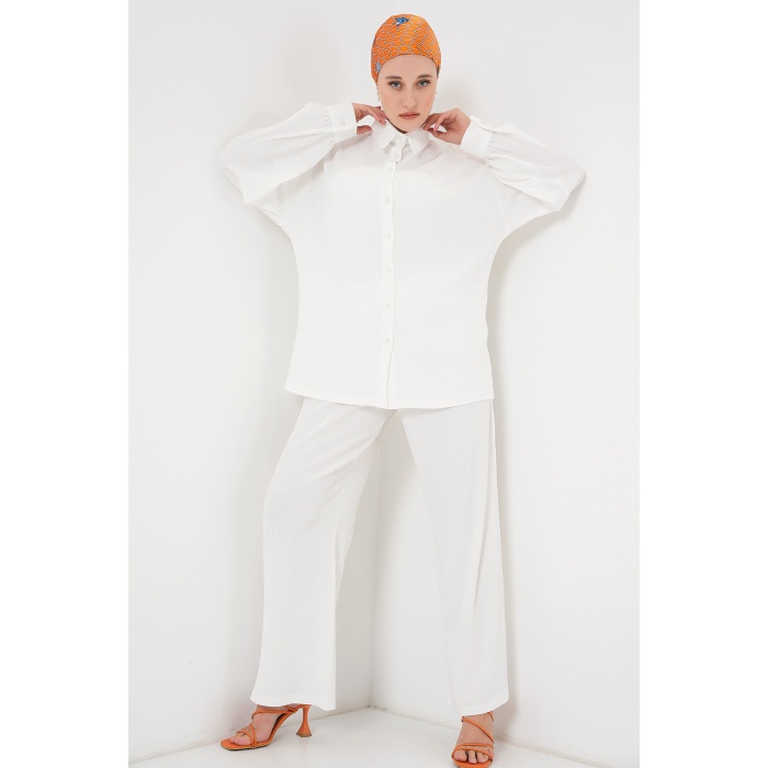 Kadın Örme Tesettür Alt Üst Takım 6711 - Beyaz