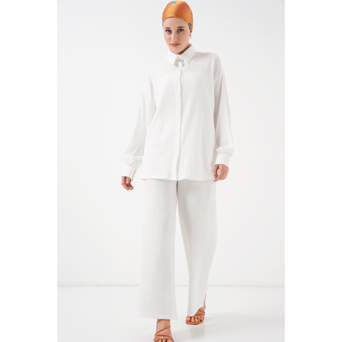 Kadın Örme Tesettür Alt Üst Takım 6711 - Beyaz
