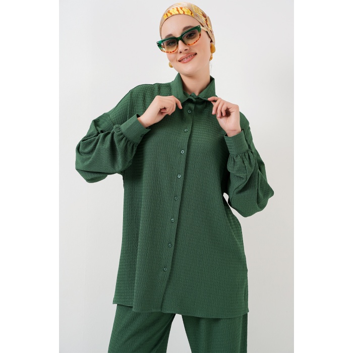 Kadın Örme Tesettür Alt Üst Takım 6711 - Zümrüt Yeşili