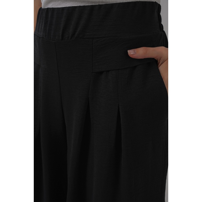 Kadın Geniş Paça Pileli Pantolon 6718 - Siyah