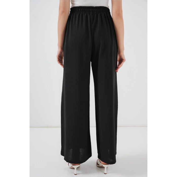 Kadın Geniş Paça Pileli Pantolon 6718 - Siyah