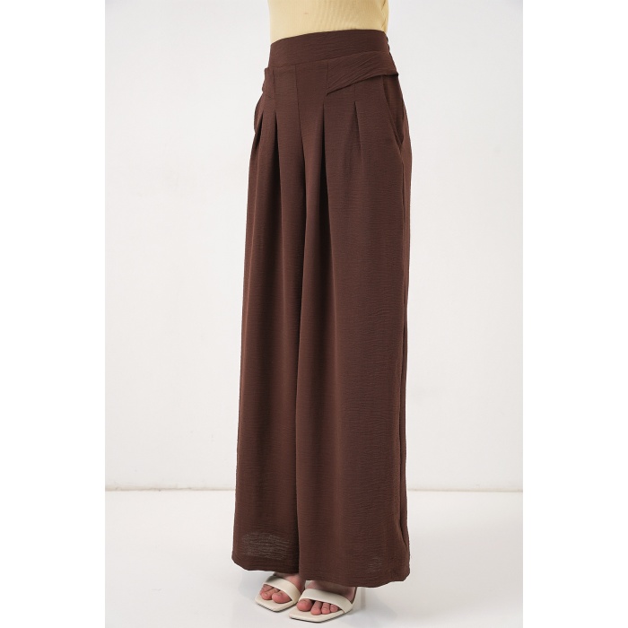 Kadın Geniş Paça Pileli Pantolon 6718 - Kahverengi