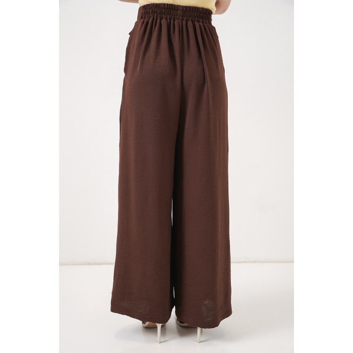 Kadın Geniş Paça Pileli Pantolon 6718 - Kahverengi
