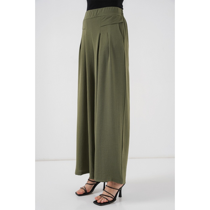 Kadın Geniş Paça Pileli Pantolon 6718 - Haki