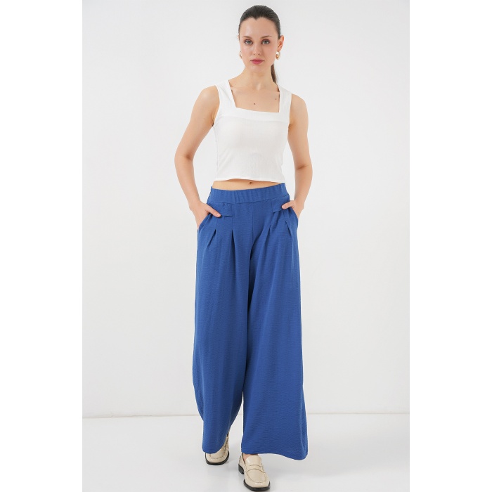 Kadın Geniş Paça Pileli Pantolon 6718 - İndigo