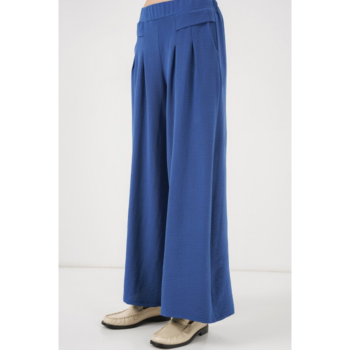 Kadın Geniş Paça Pileli Pantolon 6718 - İndigo