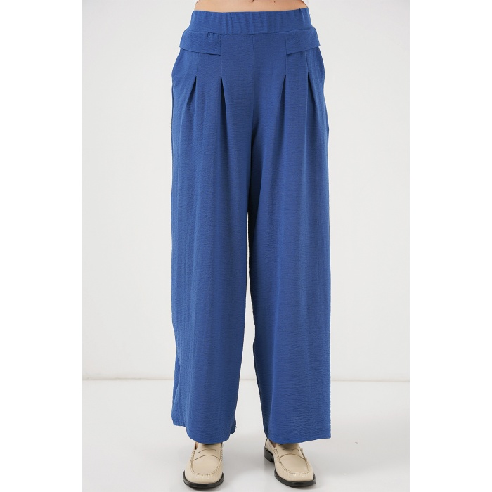 Kadın Geniş Paça Pileli Pantolon 6718 - İndigo