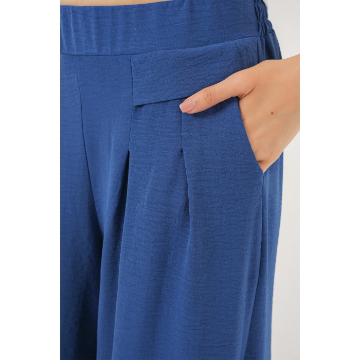 Kadın Geniş Paça Pileli Pantolon 6718 - İndigo