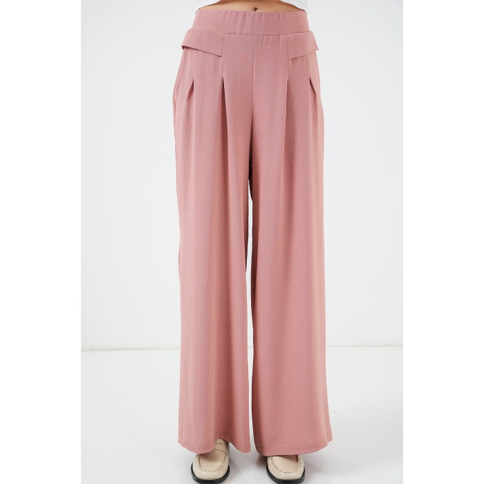 Kadın Geniş Paça Pileli Pantolon 6718 - Gül Kurusu