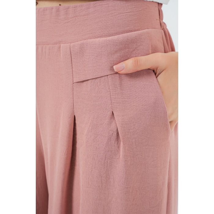 Kadın Geniş Paça Pileli Pantolon 6718 - Gül Kurusu