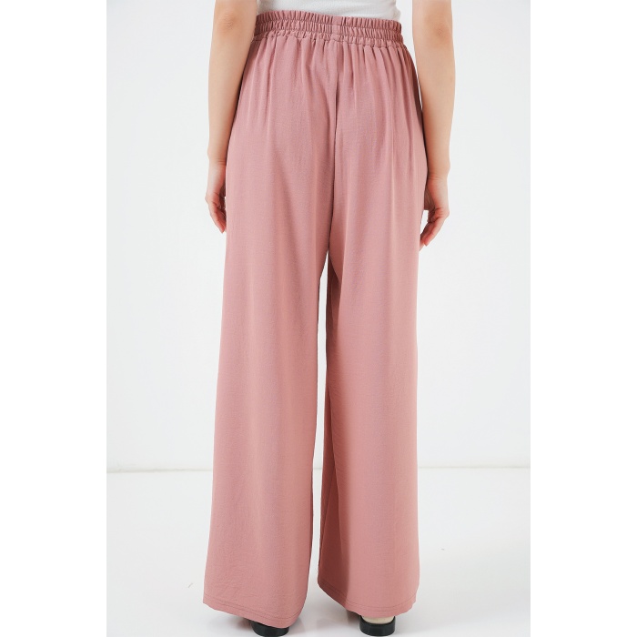 Kadın Geniş Paça Pileli Pantolon 6718 - Gül Kurusu