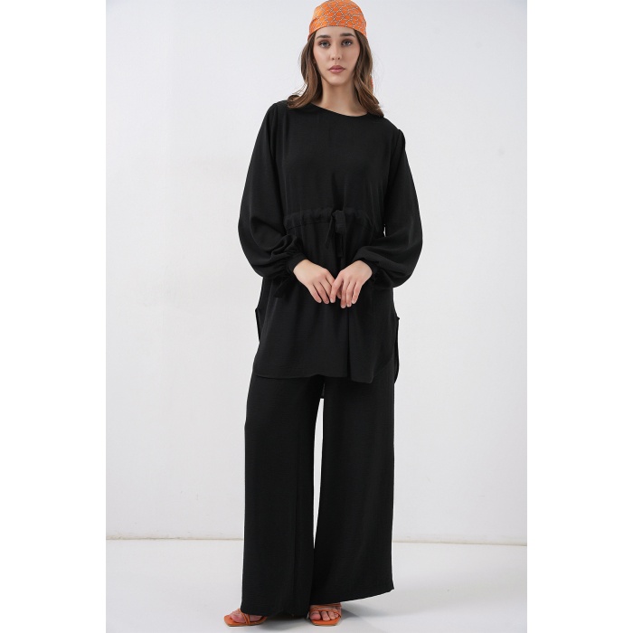 Kadın Uzun Tunik Pantolon İkili Takım 6719 - Siyah
