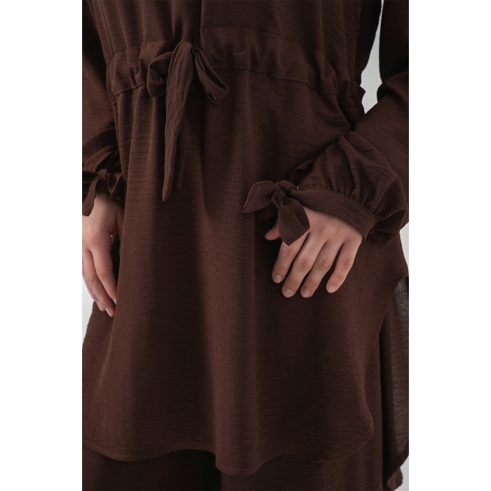 Kadın Uzun Tunik Pantolon İkili Takım 6719 - Kahverengi