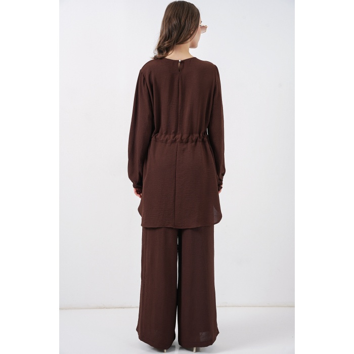 Kadın Uzun Tunik Pantolon İkili Takım 6719 - Kahverengi