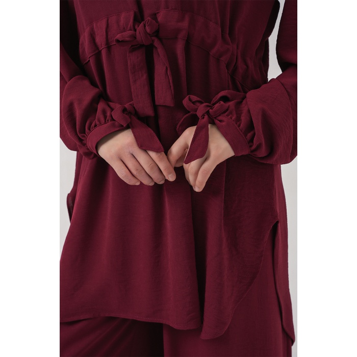 Kadın Uzun Tunik Pantolon İkili Takım 6719 - Bordo