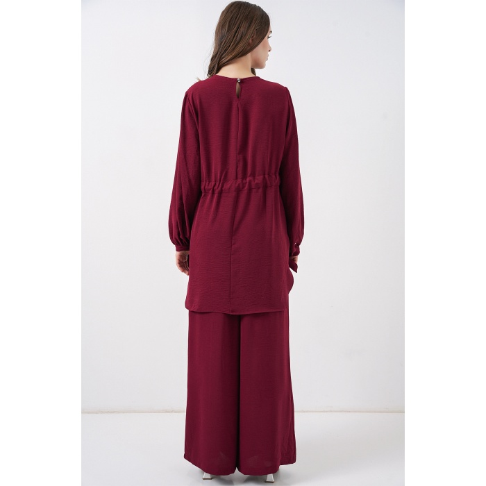 Kadın Uzun Tunik Pantolon İkili Takım 6719 - Bordo