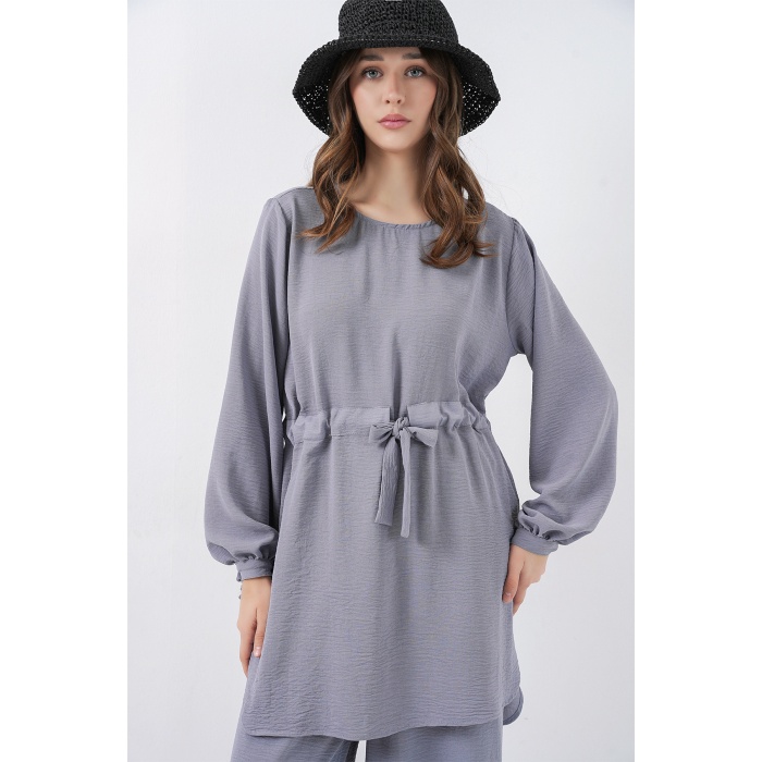 Kadın Uzun Tunik Pantolon İkili Takım 6719 - Gri