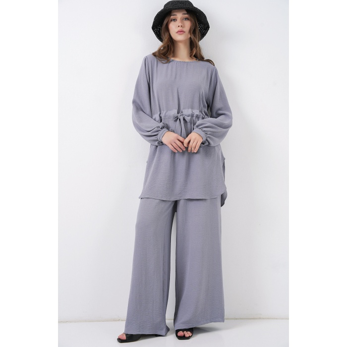Kadın Uzun Tunik Pantolon İkili Takım 6719 - Gri