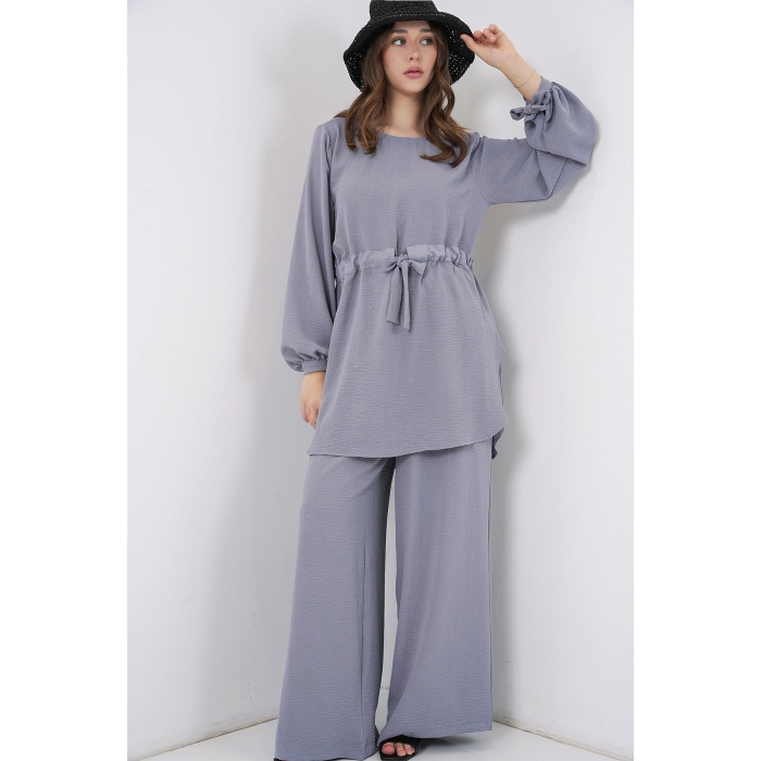 Kadın Uzun Tunik Pantolon İkili Takım 6719 - Gri