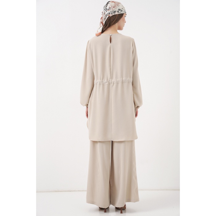 Kadın Uzun Tunik Pantolon İkili Takım 6719 - Krem