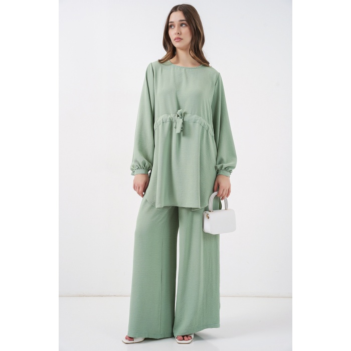 Kadın Uzun Tunik Pantolon İkili Takım 6719 - E.Yeşil