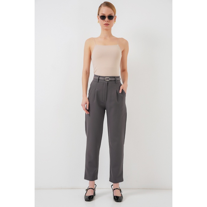 Kadın Pileli Kemerli Kumaş Pantolon 6725 - Antrasit