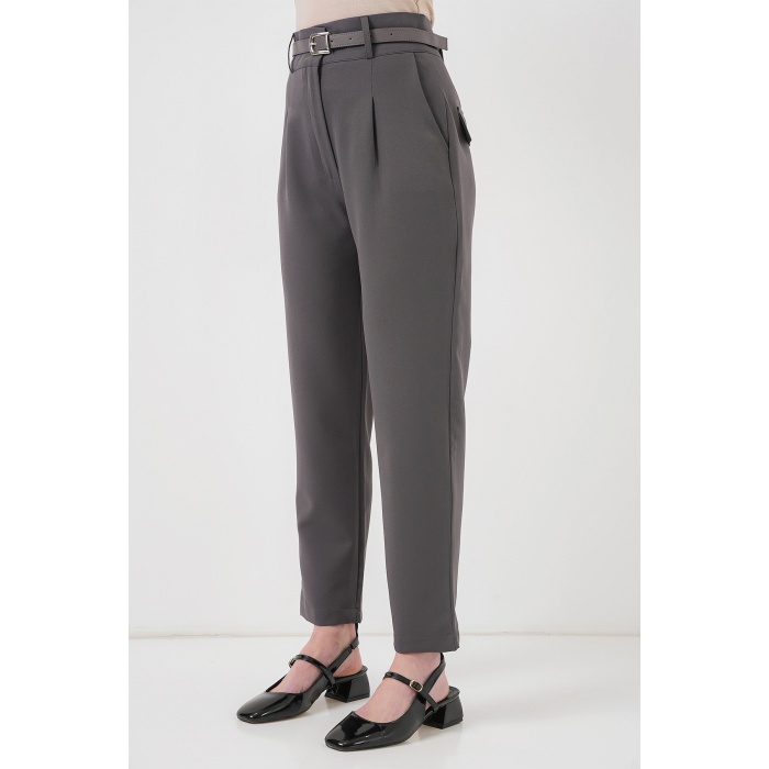 Kadın Pileli Kemerli Kumaş Pantolon 6725 - Antrasit