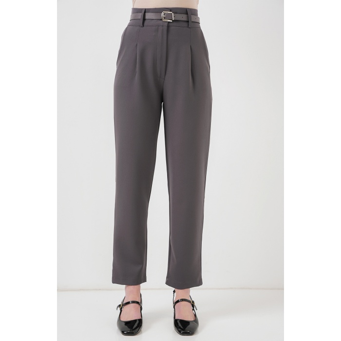 Kadın Pileli Kemerli Kumaş Pantolon 6725 - Antrasit