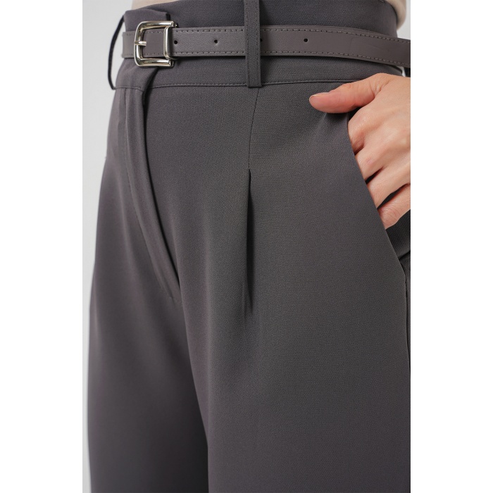 Kadın Pileli Kemerli Kumaş Pantolon 6725 - Antrasit