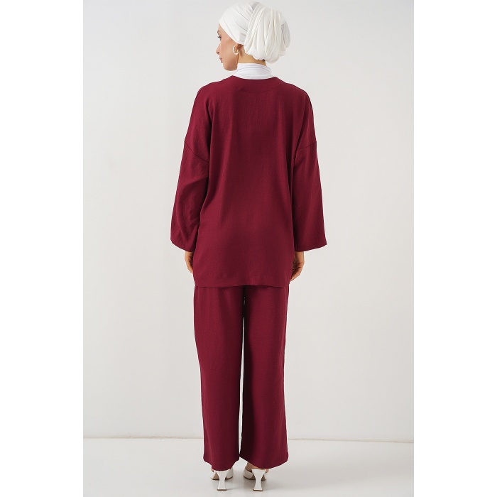 Kadın Keten Kimono İkili Takım 6727 - Bordo
