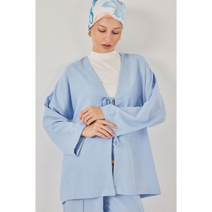 Kadın Keten Kimono İkili Takım 6727 - Mavi
