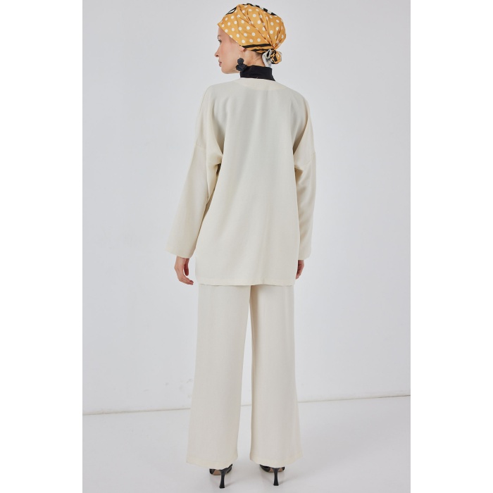 Kadın Keten Kimono İkili Takım 6727 - Ekru