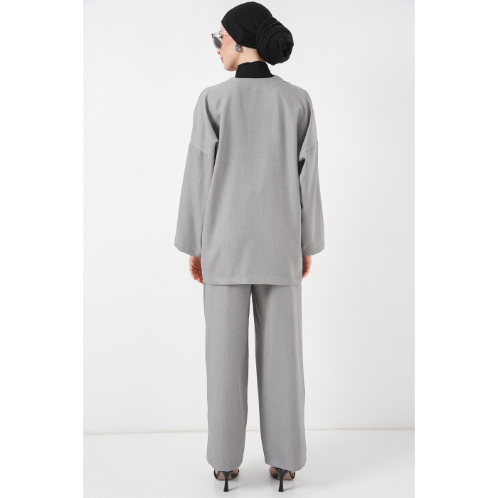 Kadın Keten Kimono İkili Takım 6727 - Gri