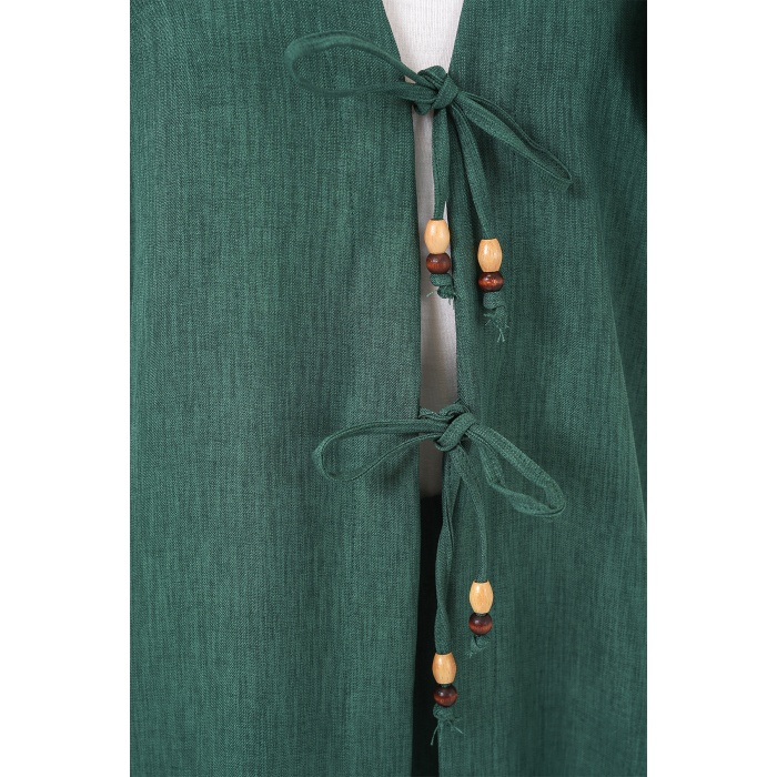 Kadın Keten Kimono İkili Takım 6727 - Zümrüt Yeşili