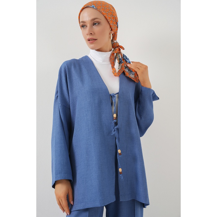 Kadın Keten Kimono İkili Takım 6727 - İndigo