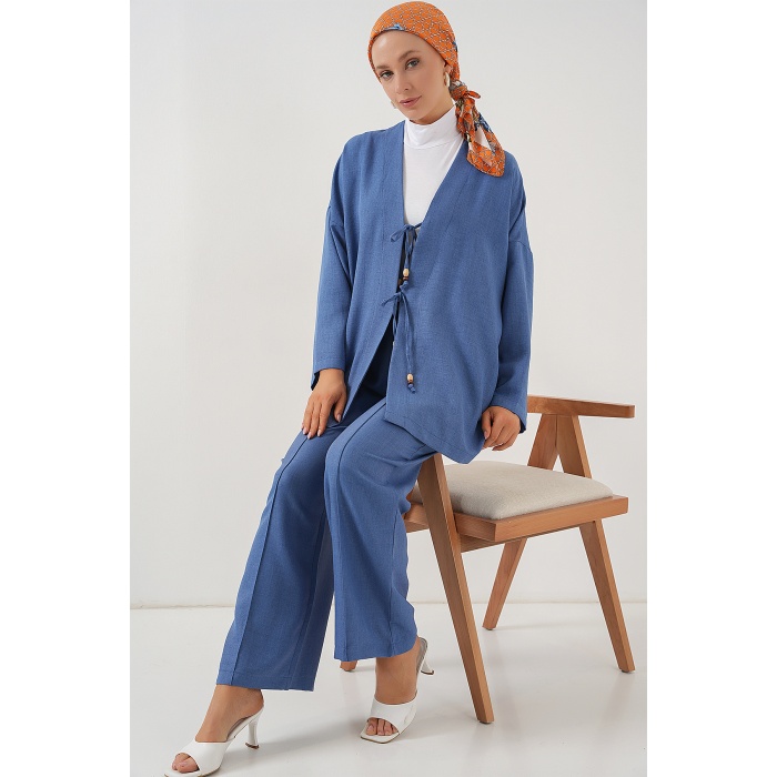 Kadın Keten Kimono İkili Takım 6727 - İndigo