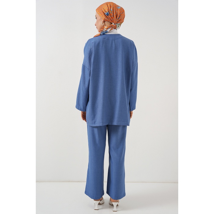 Kadın Keten Kimono İkili Takım 6727 - İndigo