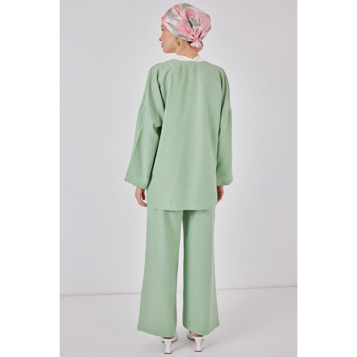 Kadın Keten Kimono İkili Takım 6727 - E.Yeşil